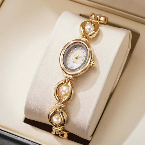 Elegant Pearl Bracelet Women Quartz Wristwatch Fashion Diamond Ladies Watches Reloj Mujer (Without Box)
