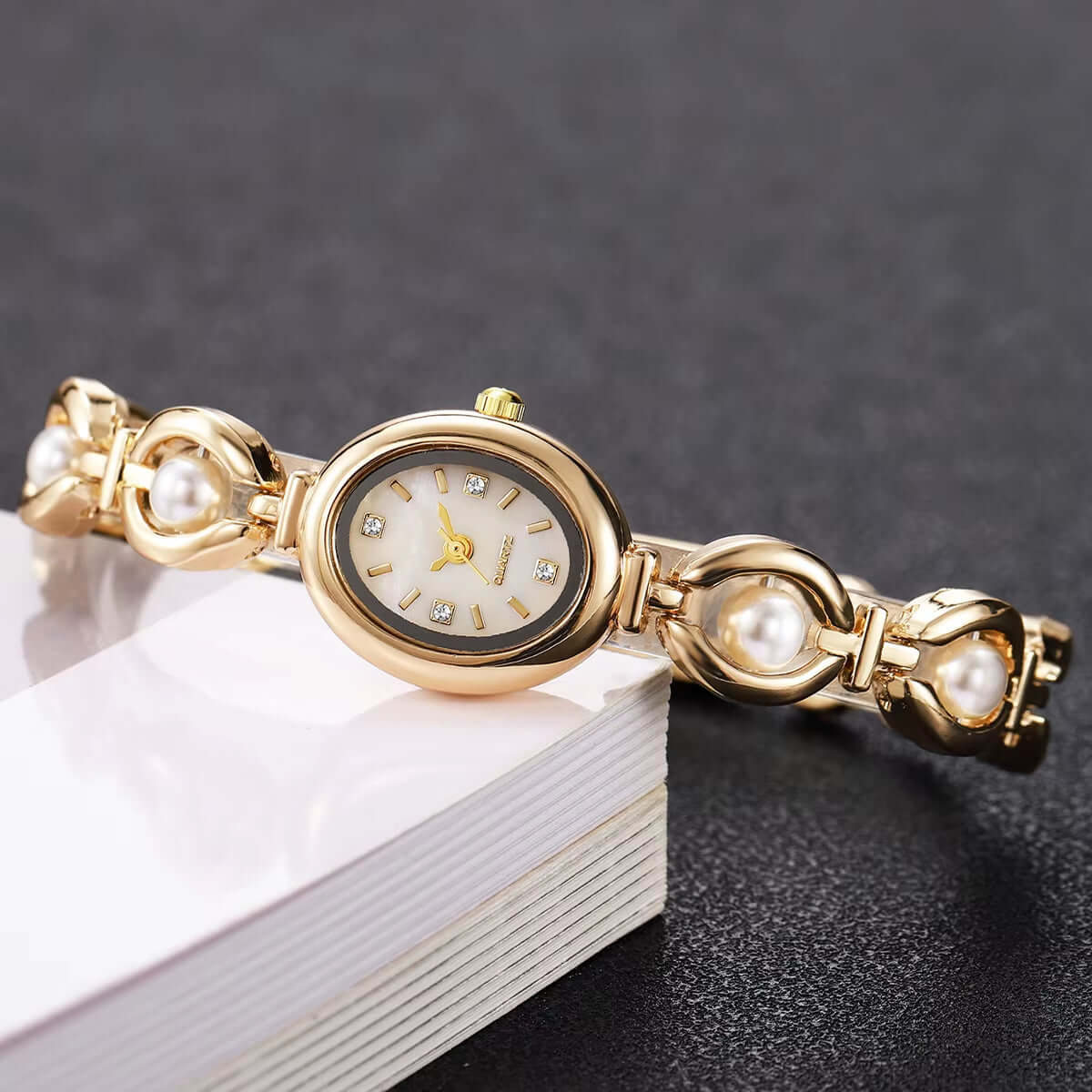Elegant Pearl Bracelet Women Quartz Wristwatch Fashion Diamond Ladies Watches Reloj Mujer (Without Box)