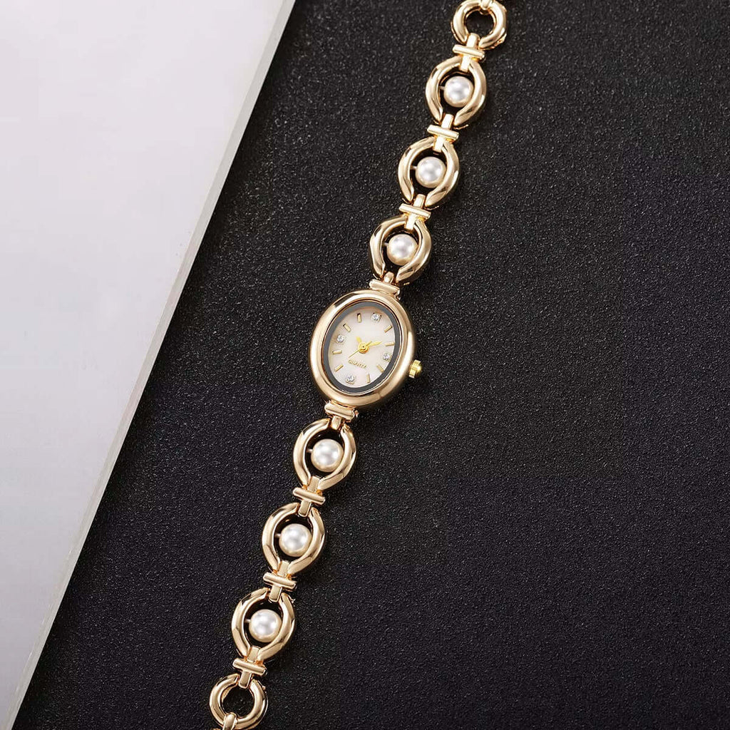 Elegant Pearl Bracelet Women Quartz Wristwatch Fashion Diamond Ladies Watches Reloj Mujer (Without Box)
