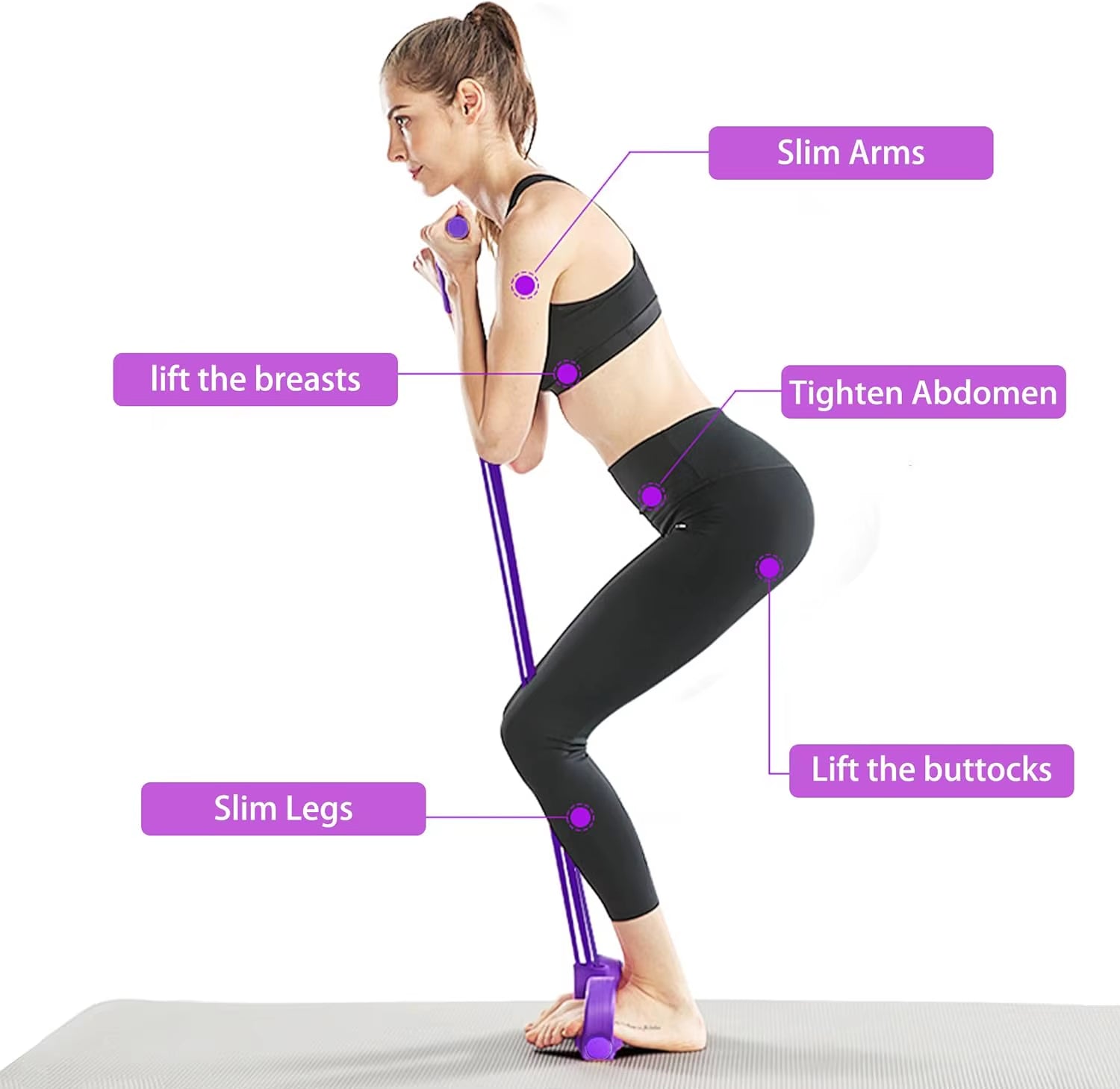 Puller Resistance Bands, 6 Tubes Elastic Yoga Pedal Puller Resistance Bands for Abdominal Waist Arm Leg Stretching Slimming Trai