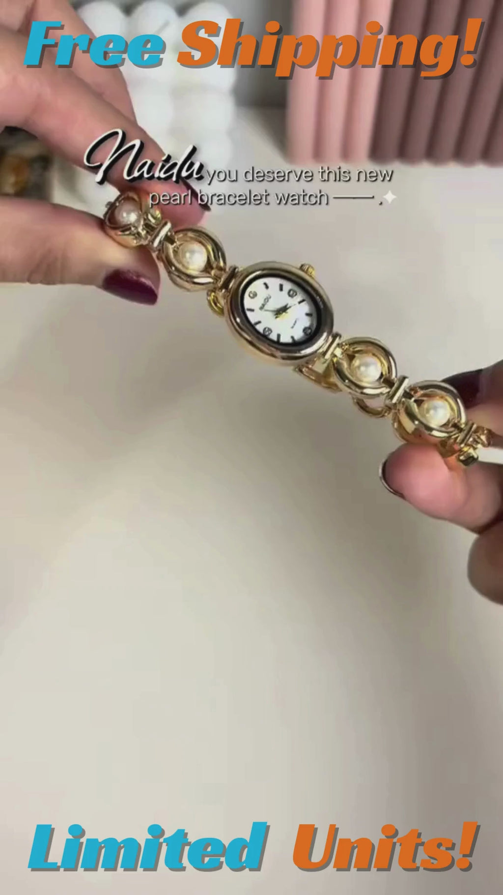 Elegante reloj de pulsera de perlas de cuarzo